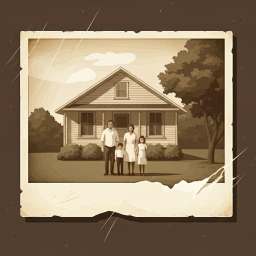 Faded old family photograph with scratches